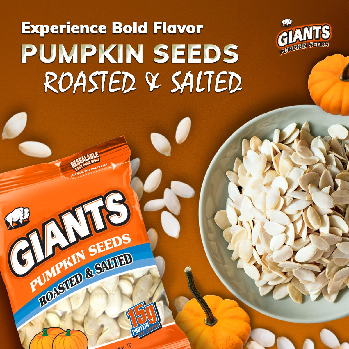 GIANTS pumpkin seeds made in USA, quality snacking you can trust