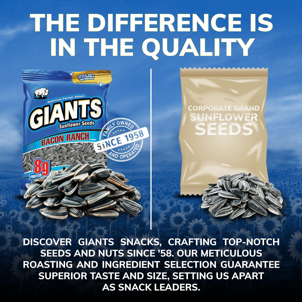 GIANTS Bacon Ranch Sunflower Seeds USA-made packaging signals quality.