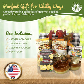 Gift Basket Village crackers and bowls pair with soups for a complete comforting meal.