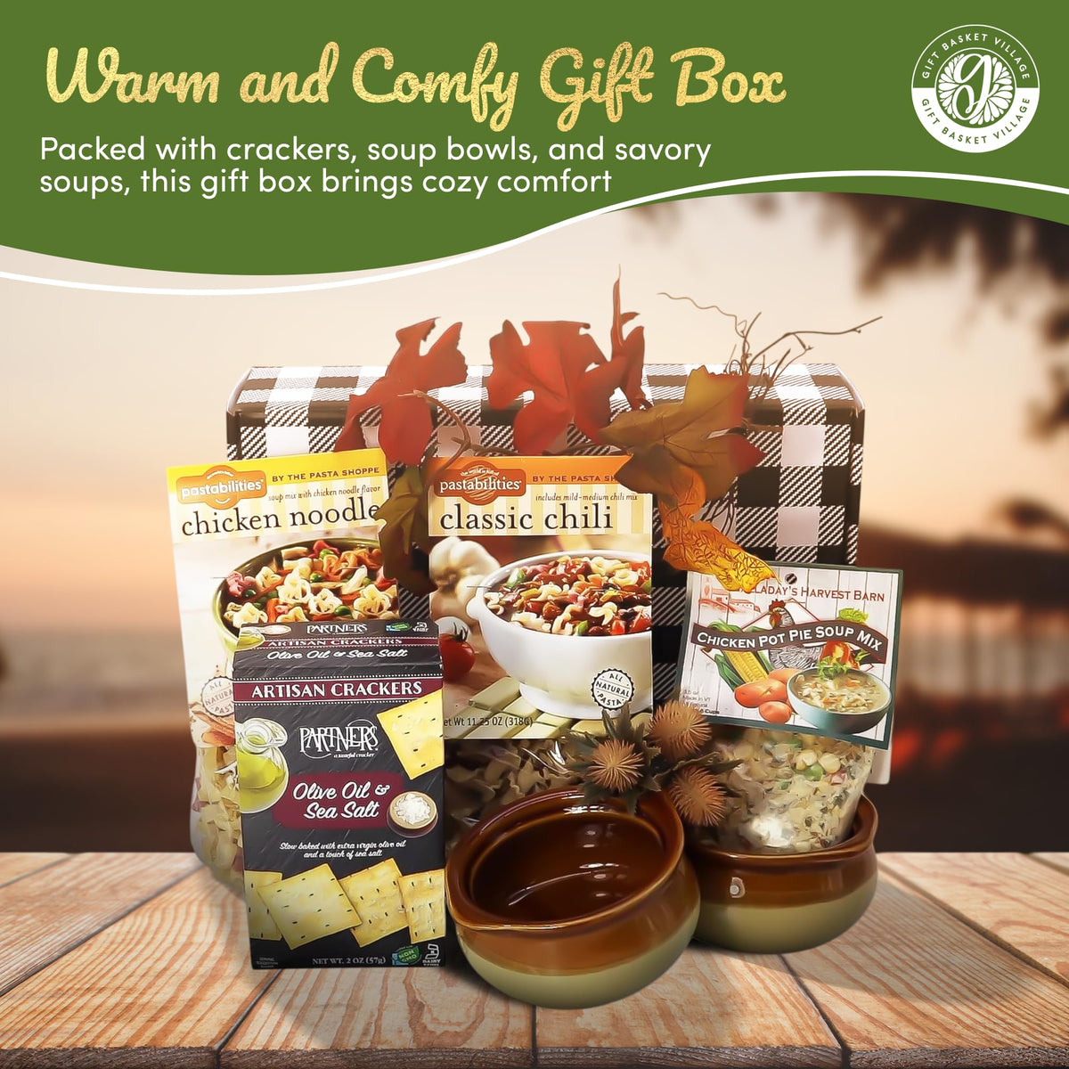 Gift Basket Village instant soup packets highlight convenient options for busy weekdays.