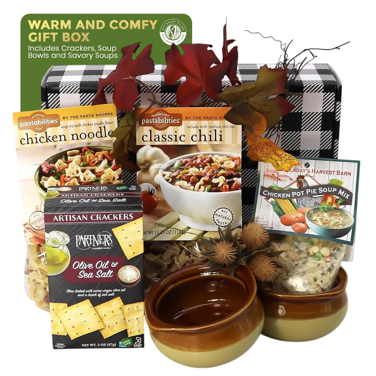 Gift Basket Village soup variety pack showcases ready-to-prepare flavors for quick meals.