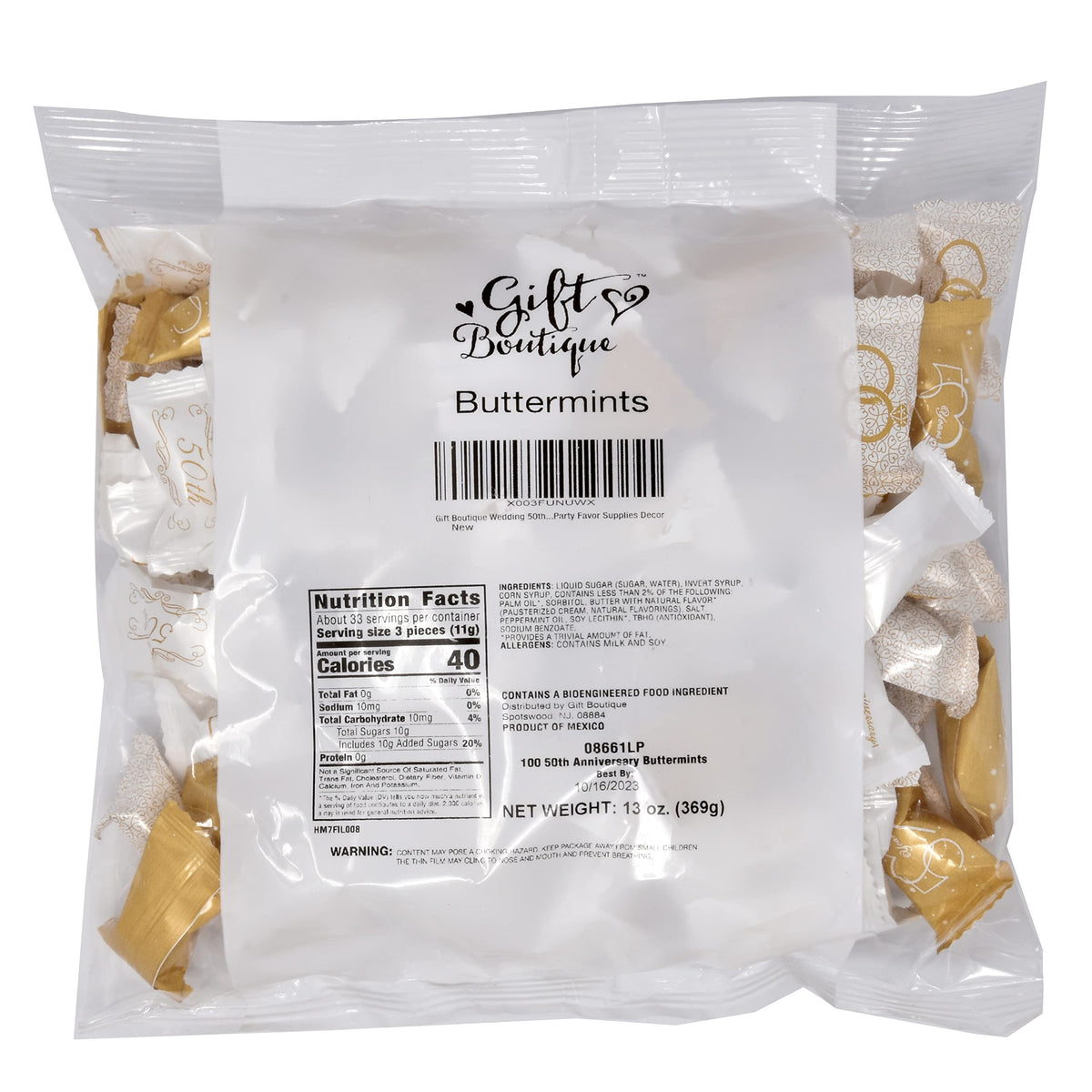 Gift Boutique butter mints 13oz bag packaging ready for sharing.