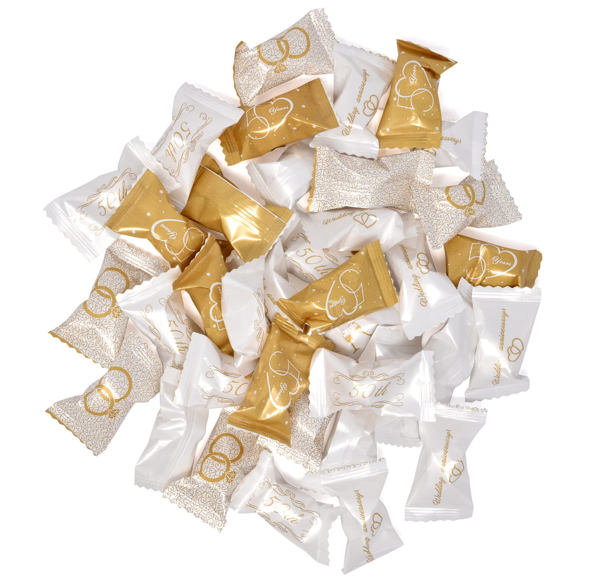 Gift Boutique butter mints 50 years in heart sparkles design enhances celebration.