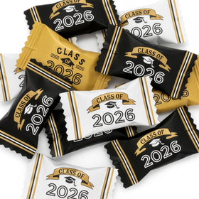 Gift Boutique Class of 2026 design, gold, black, white packaging enhances party decor.