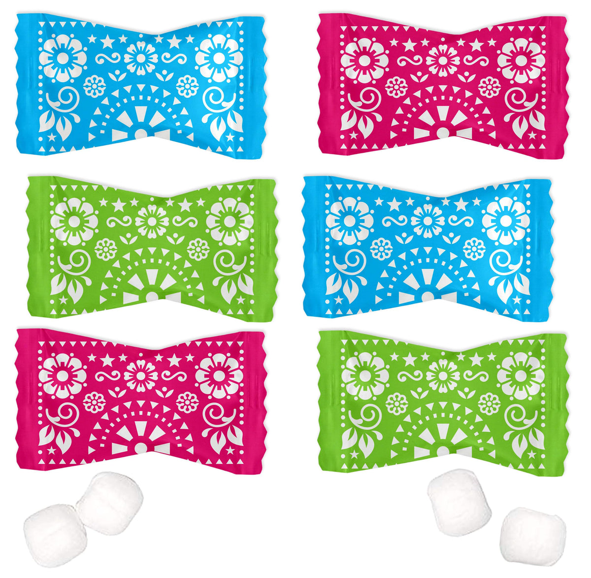 Gift Boutique Fiesta Cinco de Mayo butter mints wrapped in papel picado for party decor.