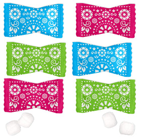Gift Boutique Fiesta Cinco de Mayo butter mints wrapped in papel picado for party decor.