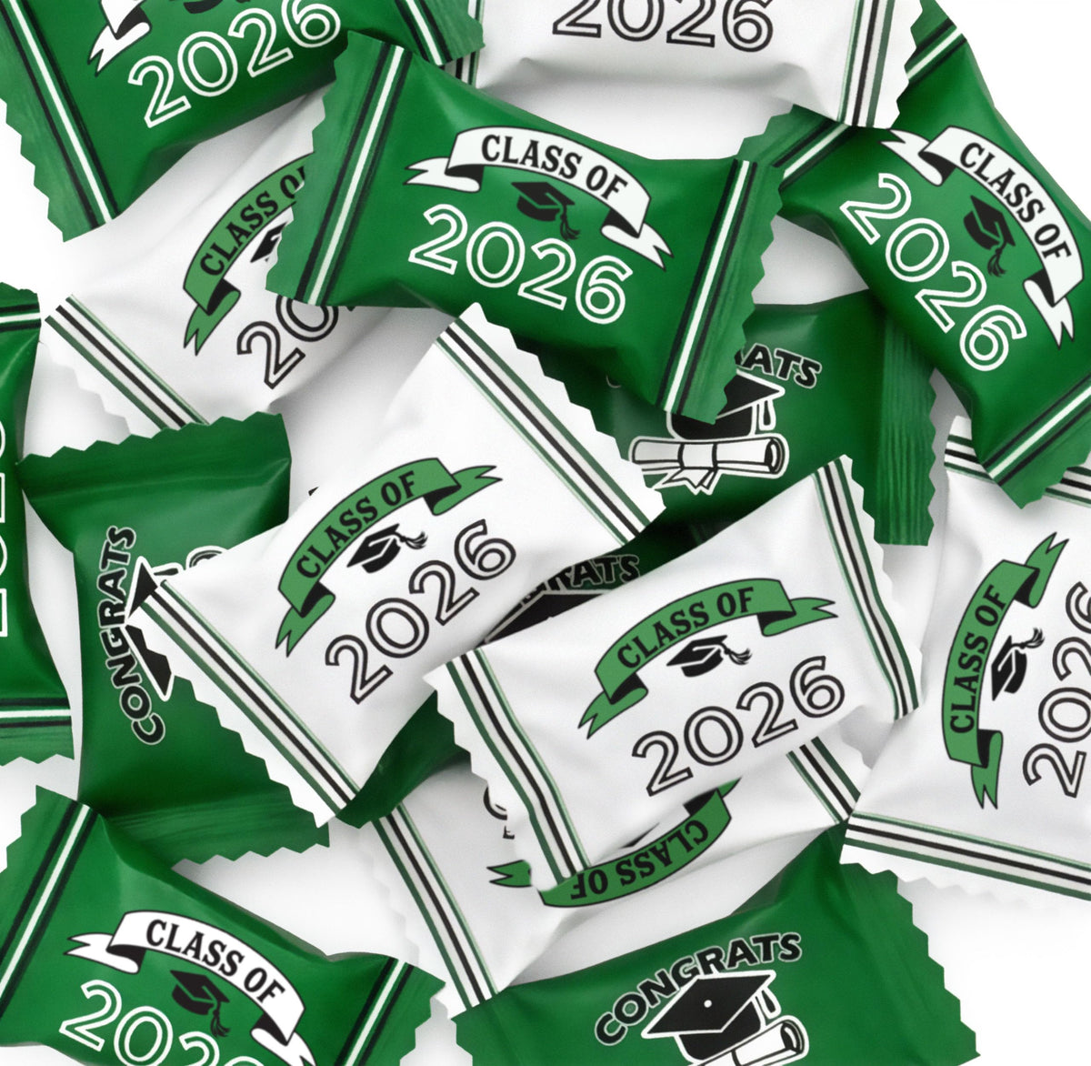 Gift Boutique mortarboard design mints in green white and black for graduation favors