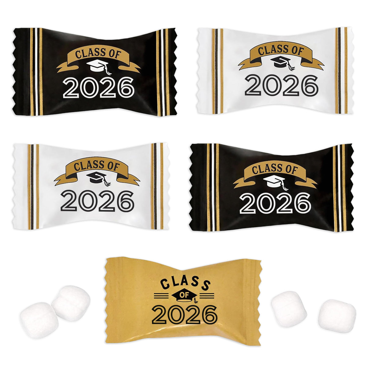 Gift Boutique graduation buttermints, individually wrapped, ideal for candy bowls at celebrations.