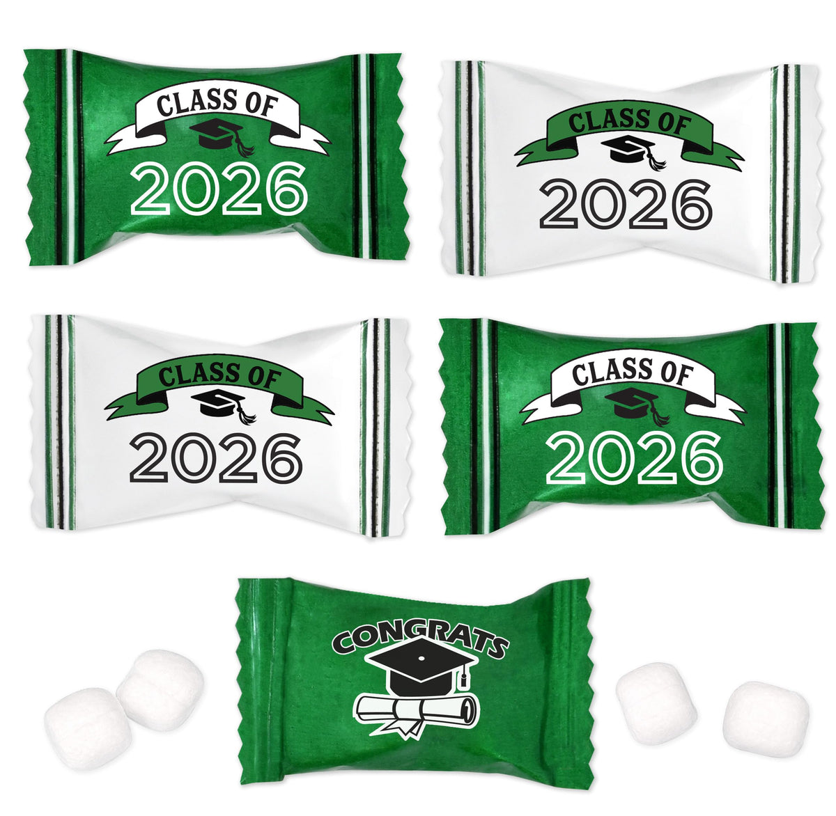 Gift Boutique green grad mints Class of 2026 packaging for elegant display
