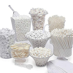 Wedding buffet with Gift Boutique Mr & Mrs buttermints as tasteful table decor