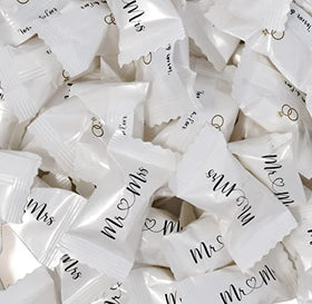 Mr & Mrs buttermints in individually wrapped packages for convenient guest enjoyment