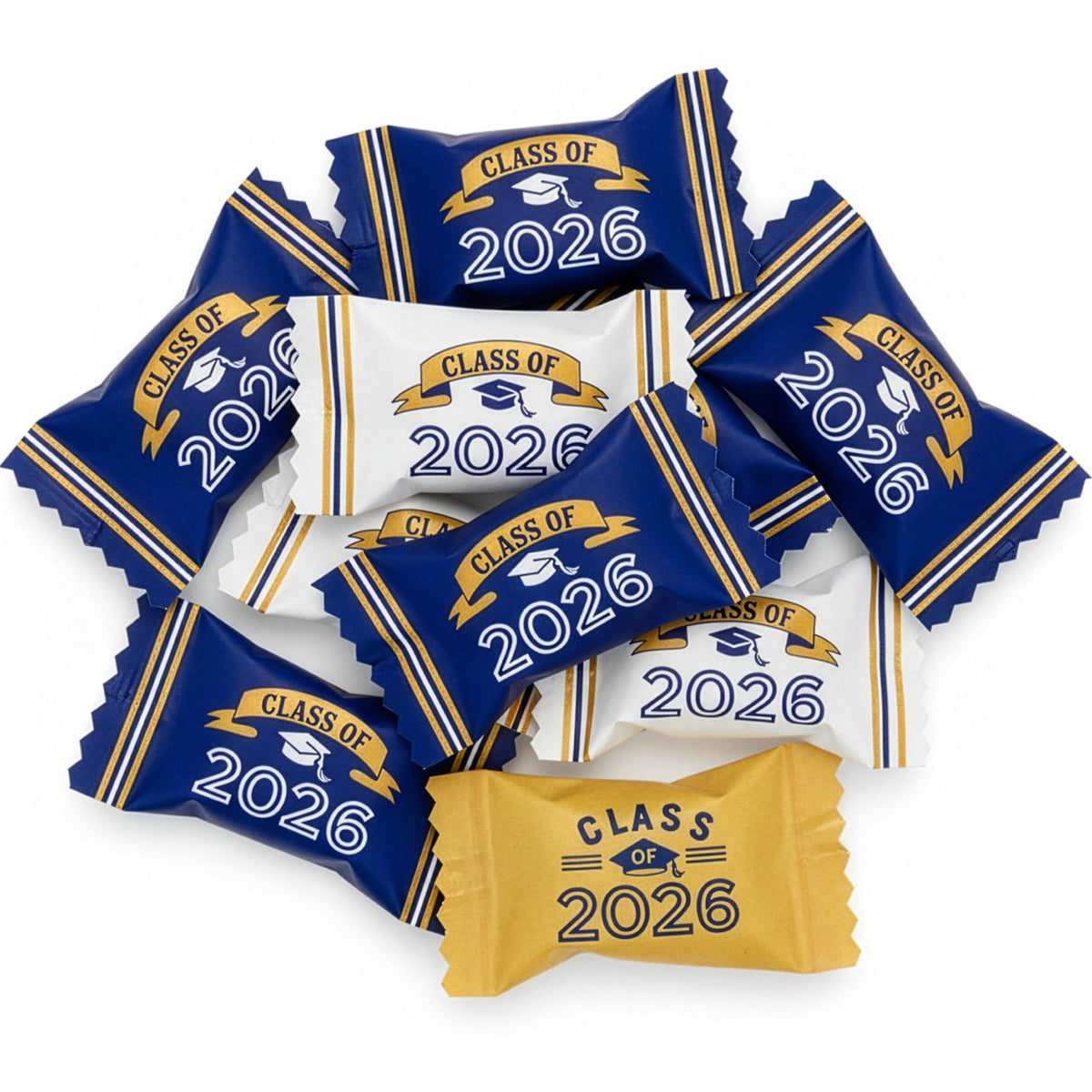 Gift Boutique navy and gold mints packaged in party favors.