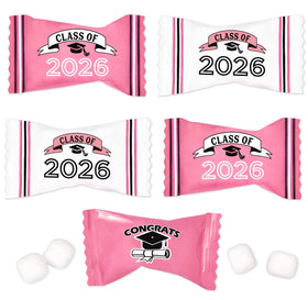 Gift Boutique pink graduation butter mints arranged in a candy tray for celebrations.