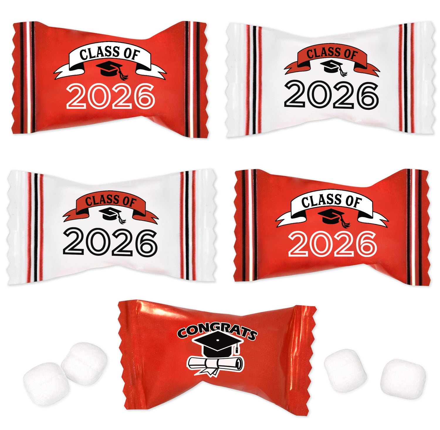 Gift Boutique red graduation butter mints in a 13 oz bag for Class of 2026 celebrations.