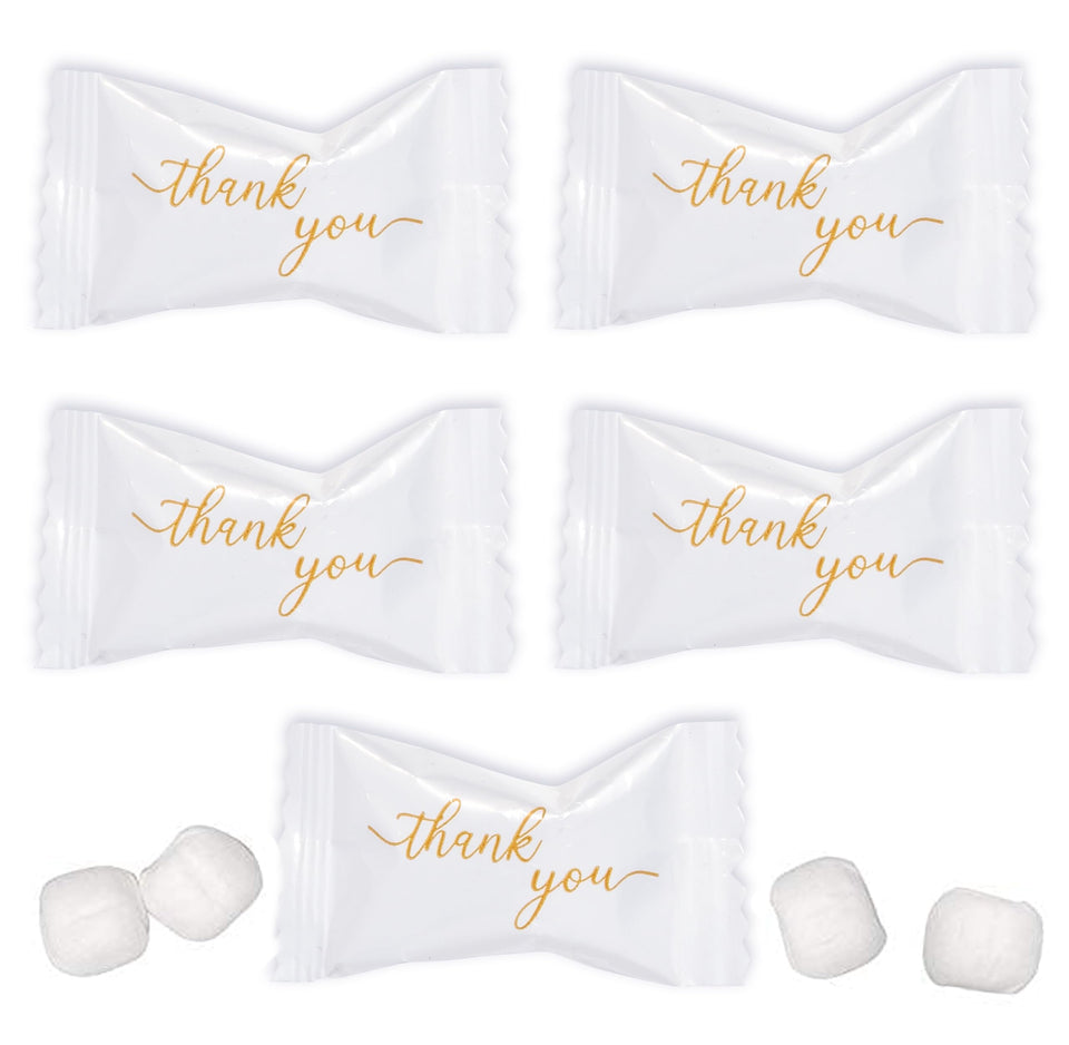 Gift Boutique Thank You Butter Mints packaging setup for elegant event display.