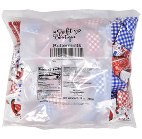 Gift Boutique wedding reception favors with butter mints in blue and red.
