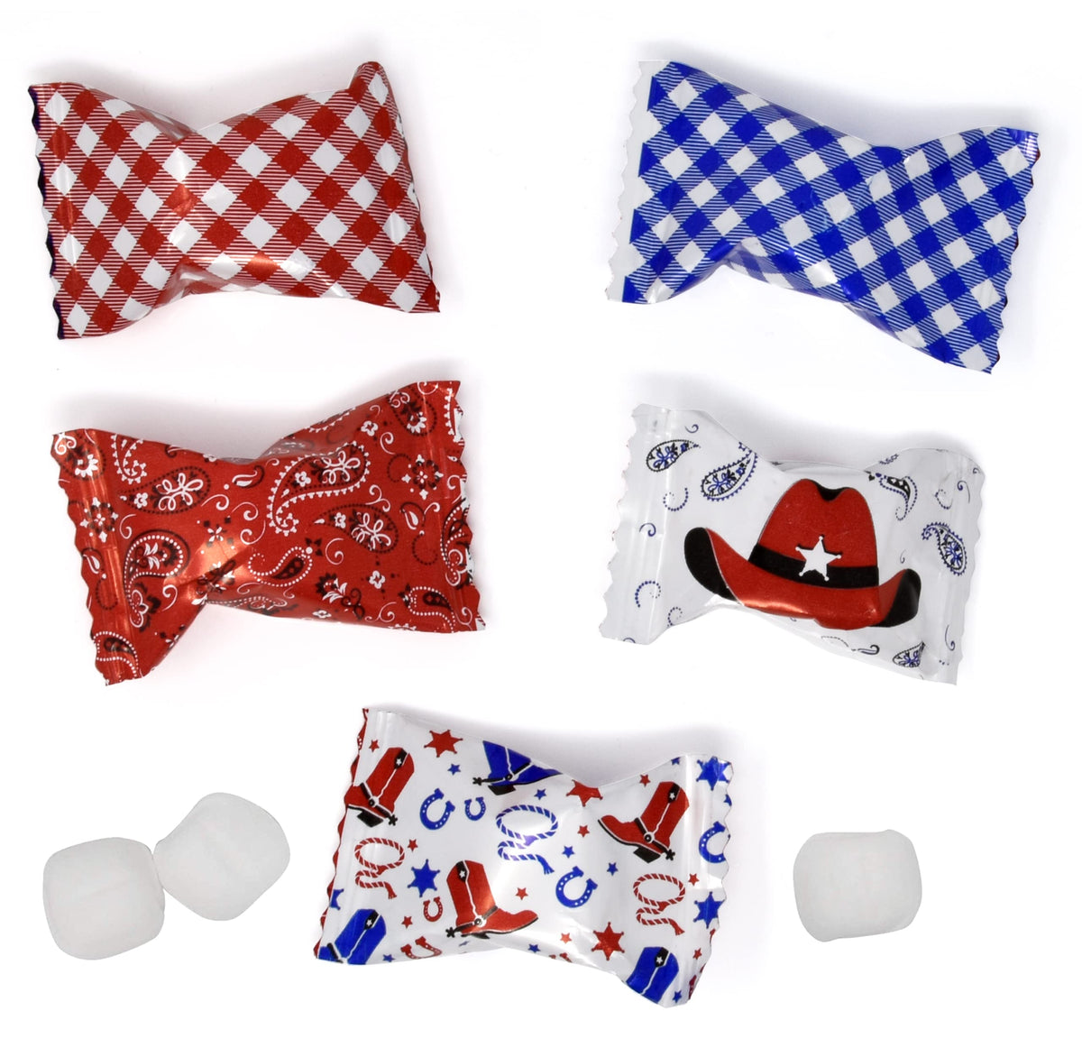 Gift Boutique western cowboy butter mints in bandanna bags for party trays.