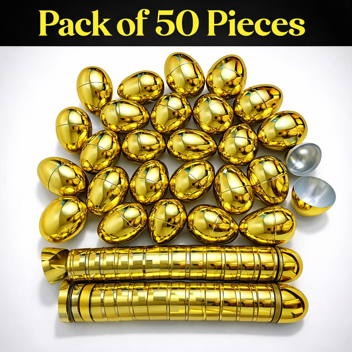 GiftExpress gold Easter eggs with durable hinges for interactive gifting.