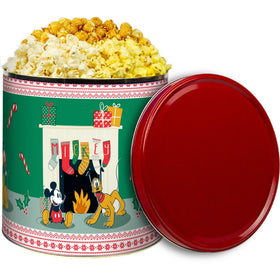 GiftPop popcorn tin front view with festive Mickey artwork and holiday appeal