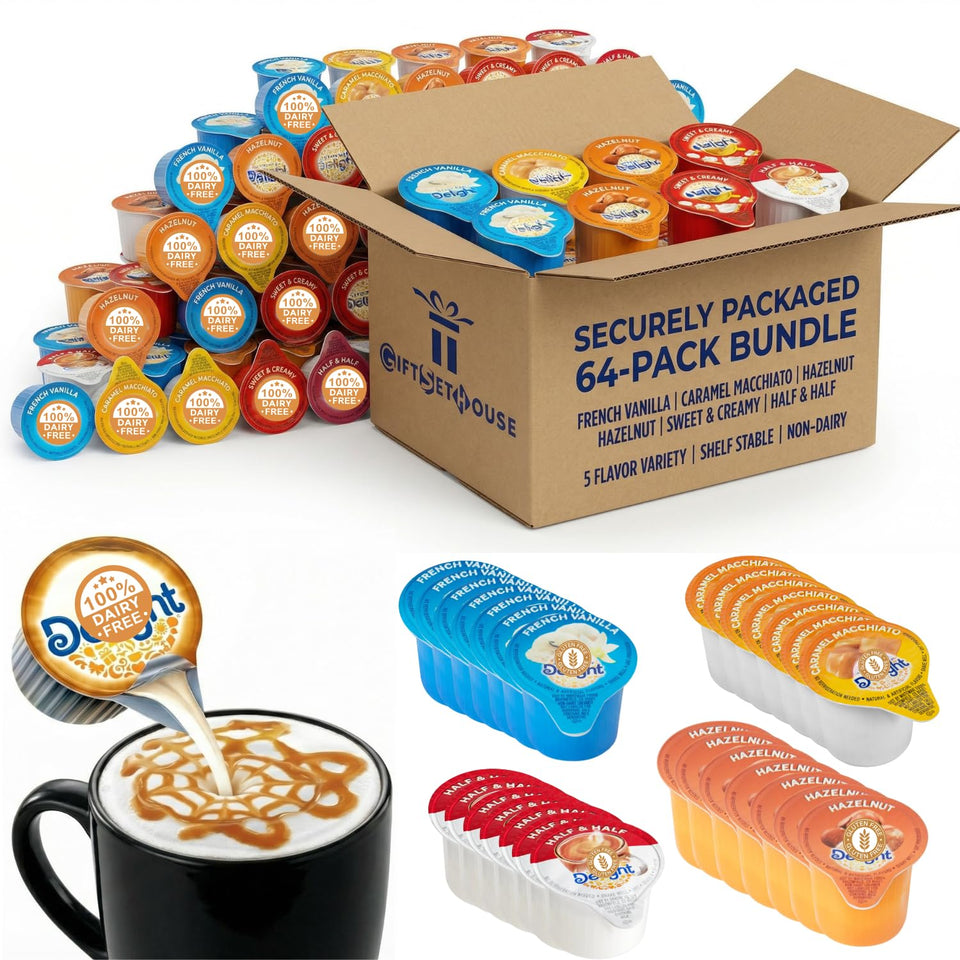 GiftSetHouse Coffee Creamer Singles with foil lids for fresh flavor and mess-free pouring.
