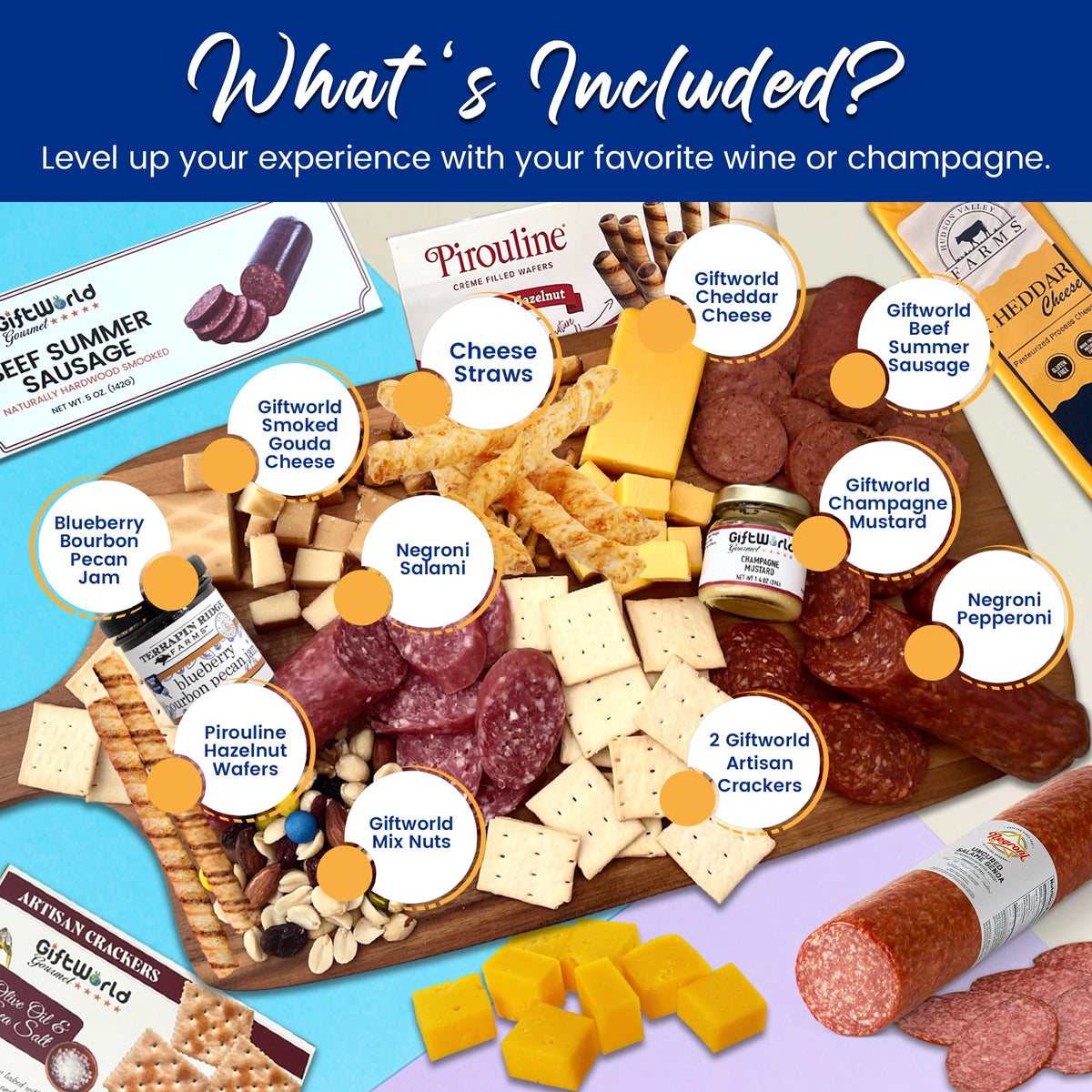 GiftWorld charcuterie selection close-up showcasing premium meats and cheeses for gifting