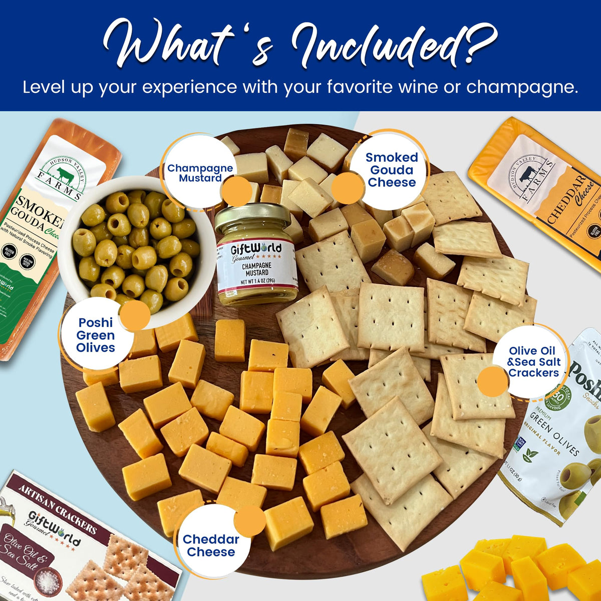 GiftWorld cheddar cheese 4oz adds creamy flavor to any cheese board.
