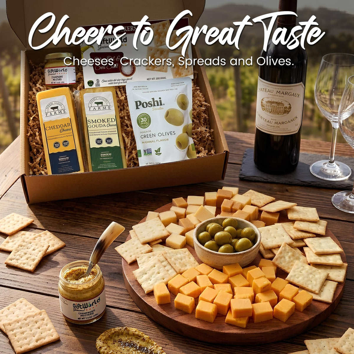 GiftWorld olive oil and sea salt crackers paired for easy snacking.