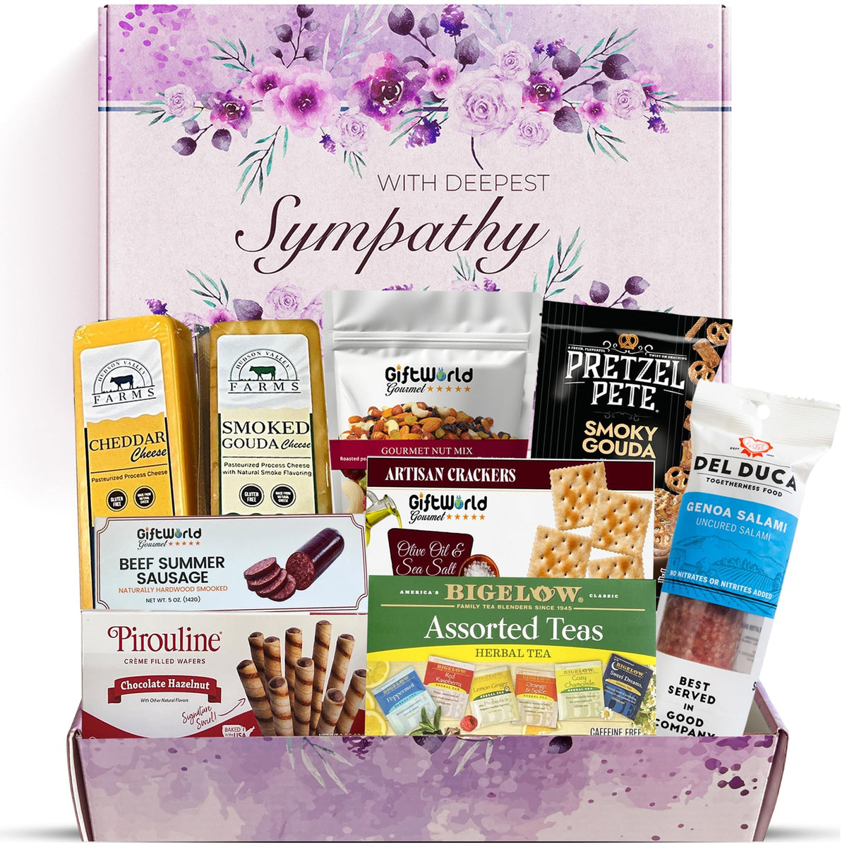 GiftWorld sympathy meat and cheese basket for condolence gifting