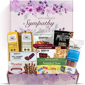 GiftWorld sympathy meat and cheese basket for condolence gifting
