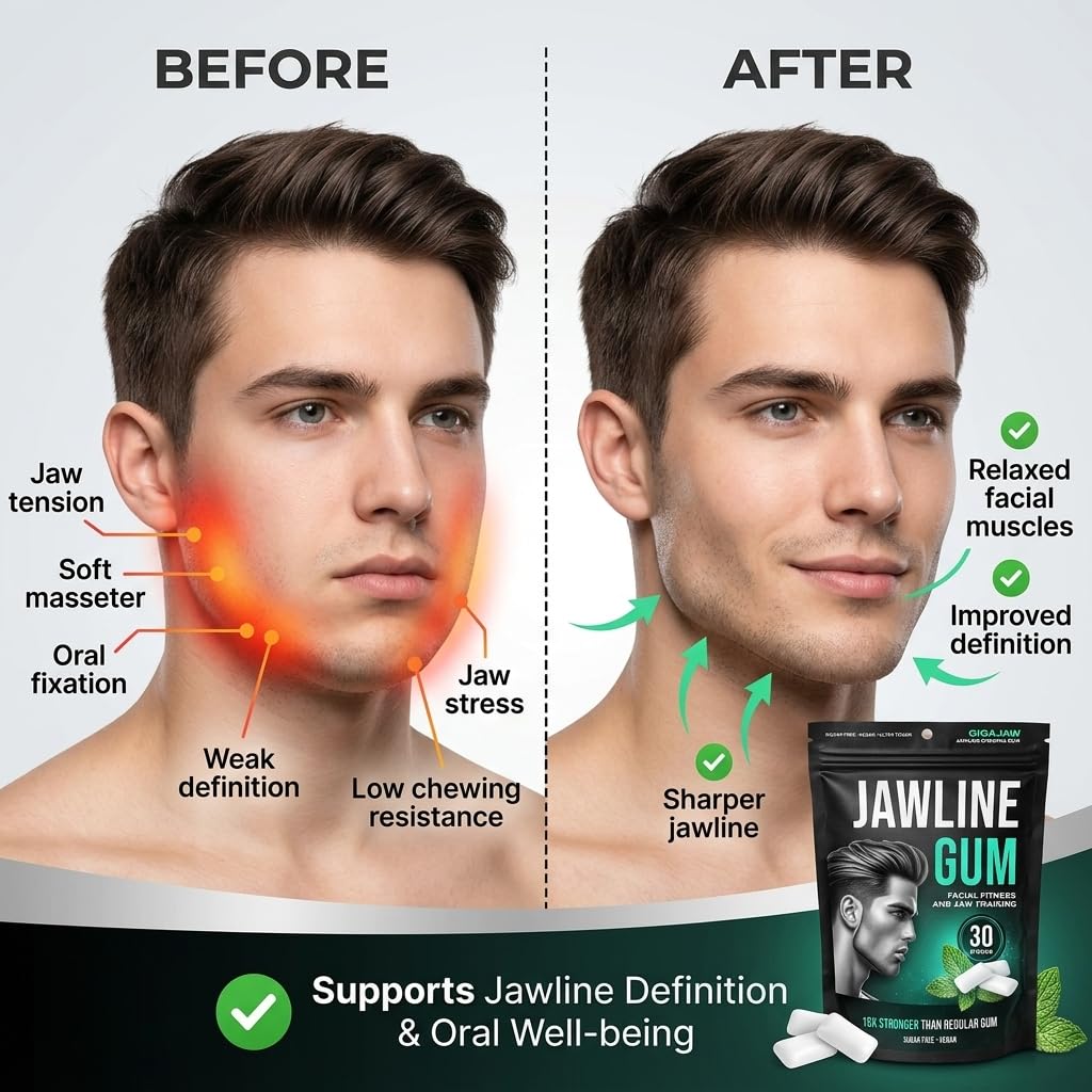 GigaJaw mint-flavored gum delivering refreshing breath while supporting jawline training.