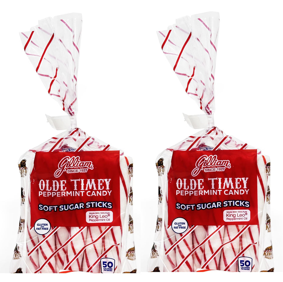 Gilliam Peppermint Sticks pack-2-5oz bags front view, inviting classic striped treats.