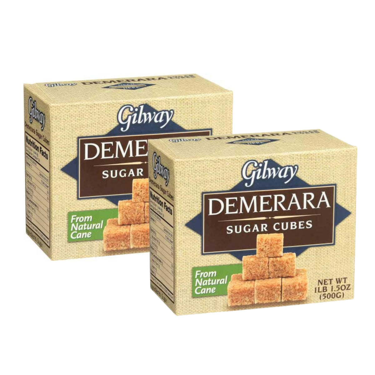 Gilway Demerara Sugar Cubes pack-2 front view for elegant coffee sweetening