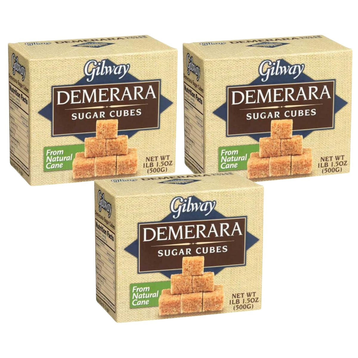 Gilway Demerara sugar cubes sweetening tea with golden color.