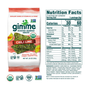 gimMe Seaweed chili lime sustainably harvested from Korea for quality.
