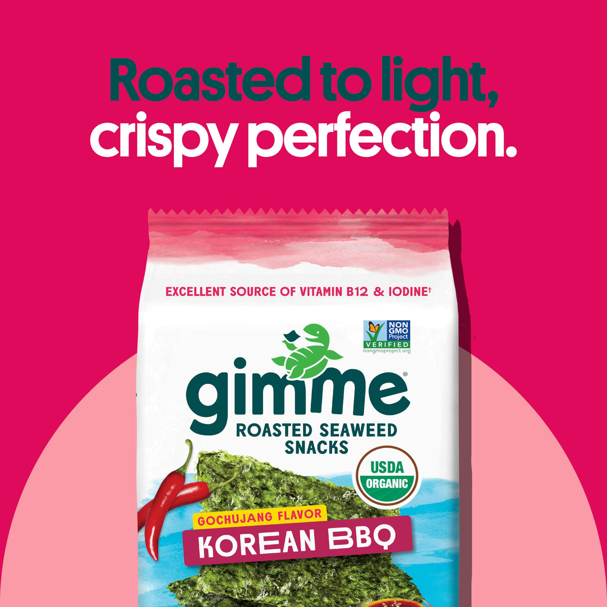 GimMe organic roasted seaweed serving close-up, snack on the go.