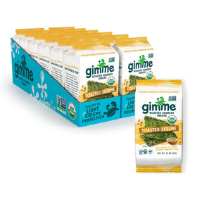 gimMe seaweed packaging shows the 12-pack serving size for on-the-go snacking