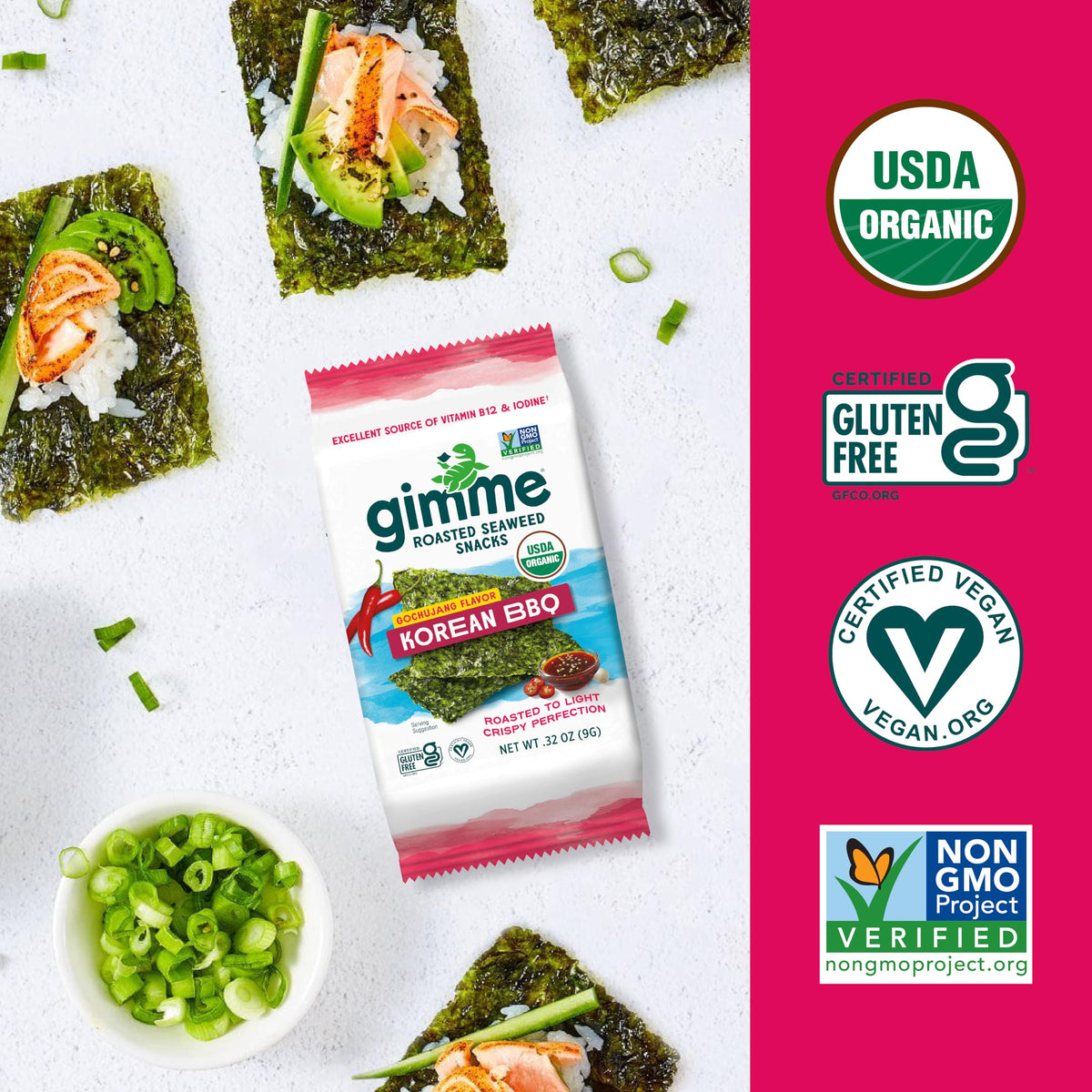 GimMe seaweed crisp sheets close-up, rich in omega-3s.