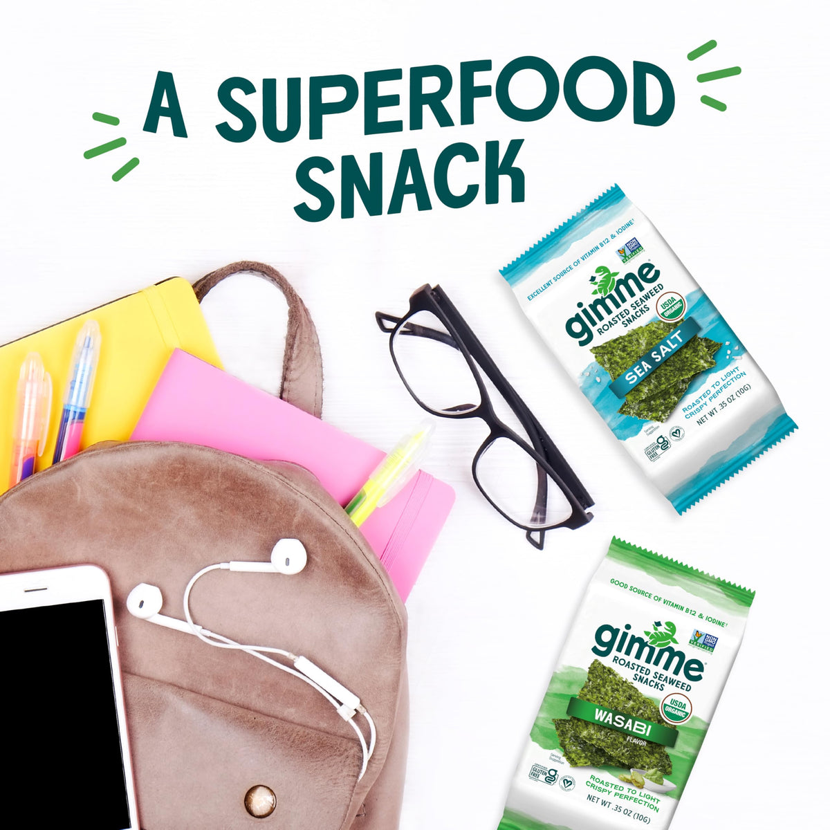 GimMe Organic Roasted Seaweed bag premium organic snack
