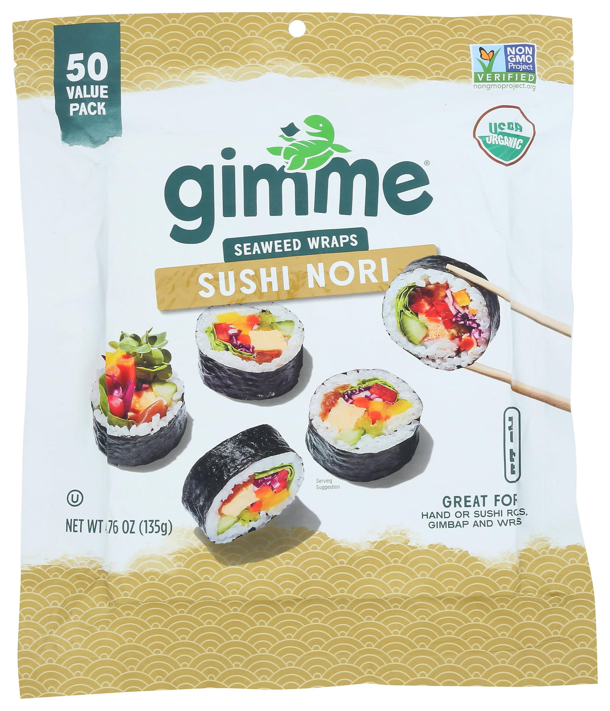 GimMe Seaweed Nori pack-shot shows premium organic sheets for easy sushi prep
