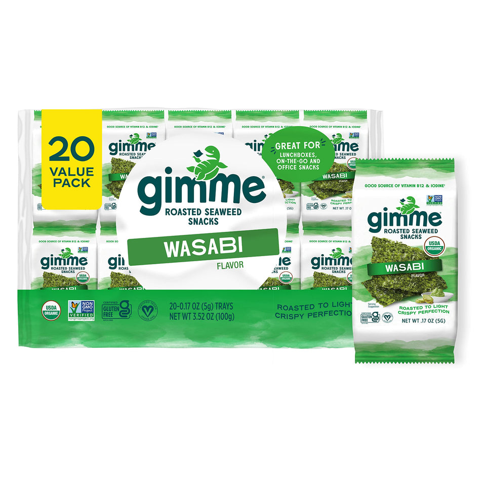 GimMe Wasabi seaweed pack on-the-go snack with spicy flavor and crisp texture