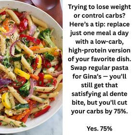 Gina's Italian Cuisine penne ready for quick weeknight dinner in a cozy kitchen.