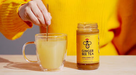 Ginger Bee Tea Concentrate ready for iced tea in a refreshing glass