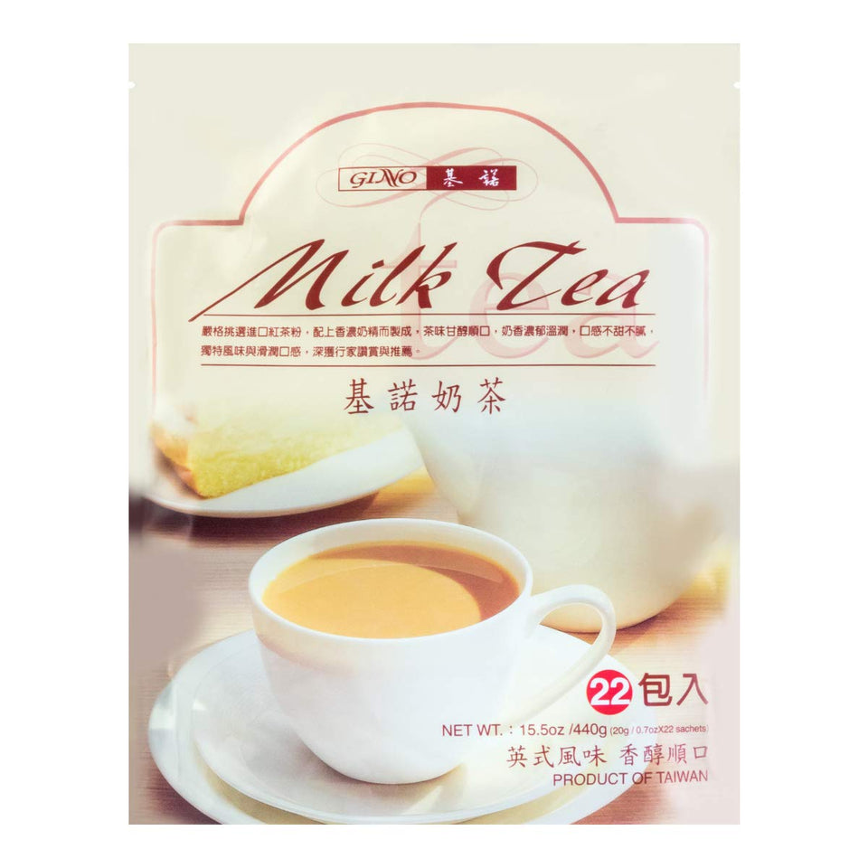 Gino Milk Tea Powder bag with sachets for quick, creamy bubble tea at home.
