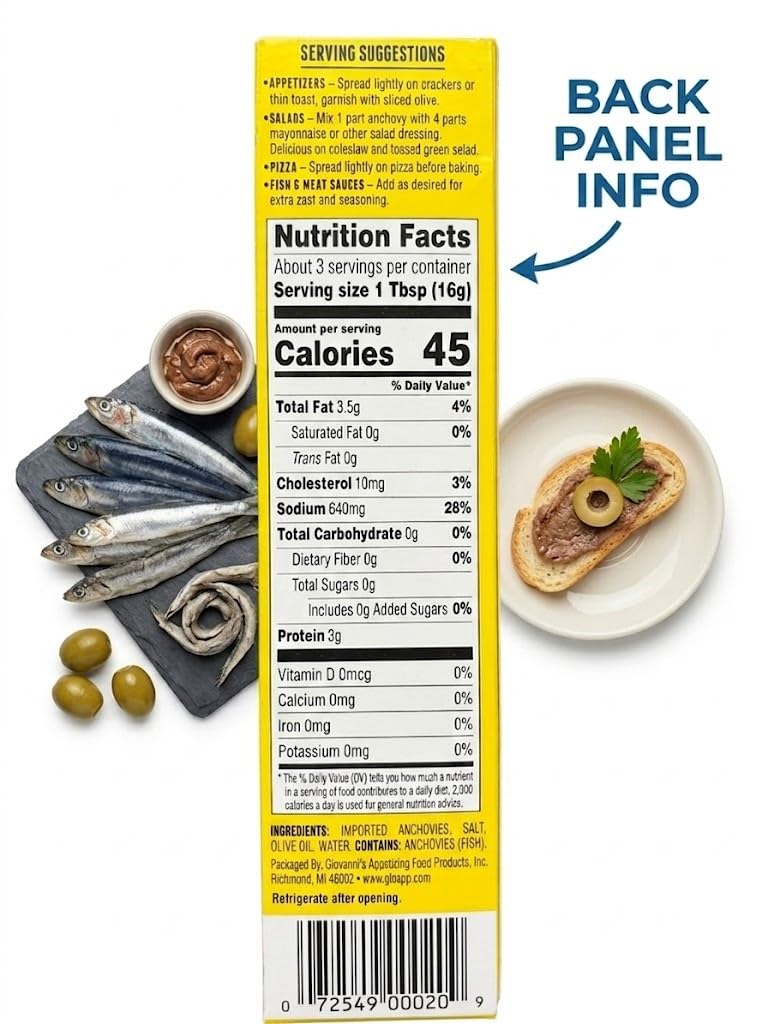 Giovanni's Anchovy Paste pack3-display highlights value and versatile uses in the kitchen.