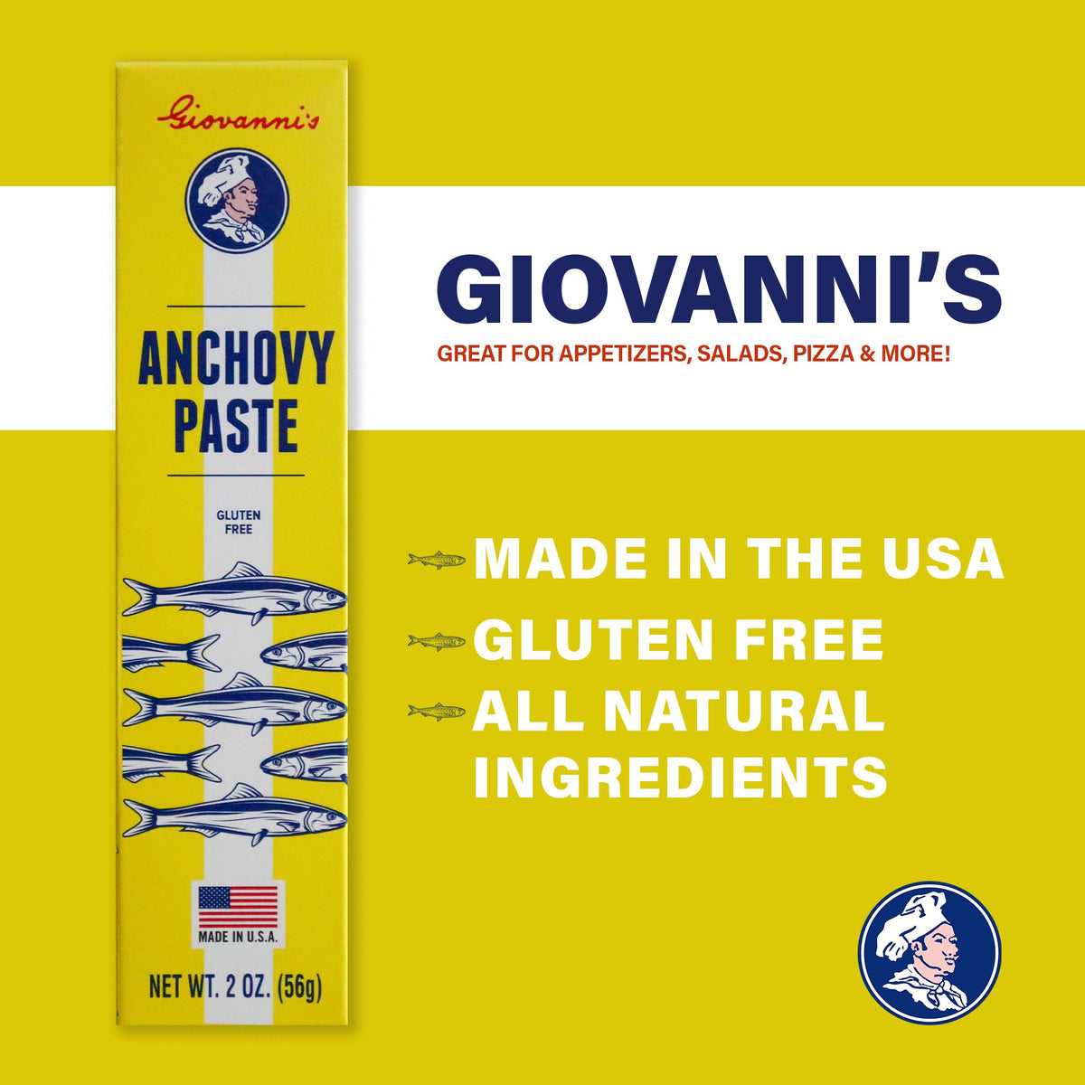 Giovanni's Anchovy Paste plate-dressing pairing adds depth.