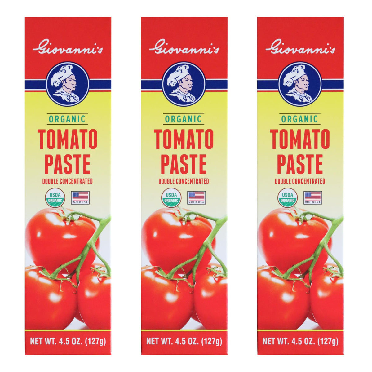 Giovanni's Organics USA tomato paste tubes 3-pack ready for quick sauces