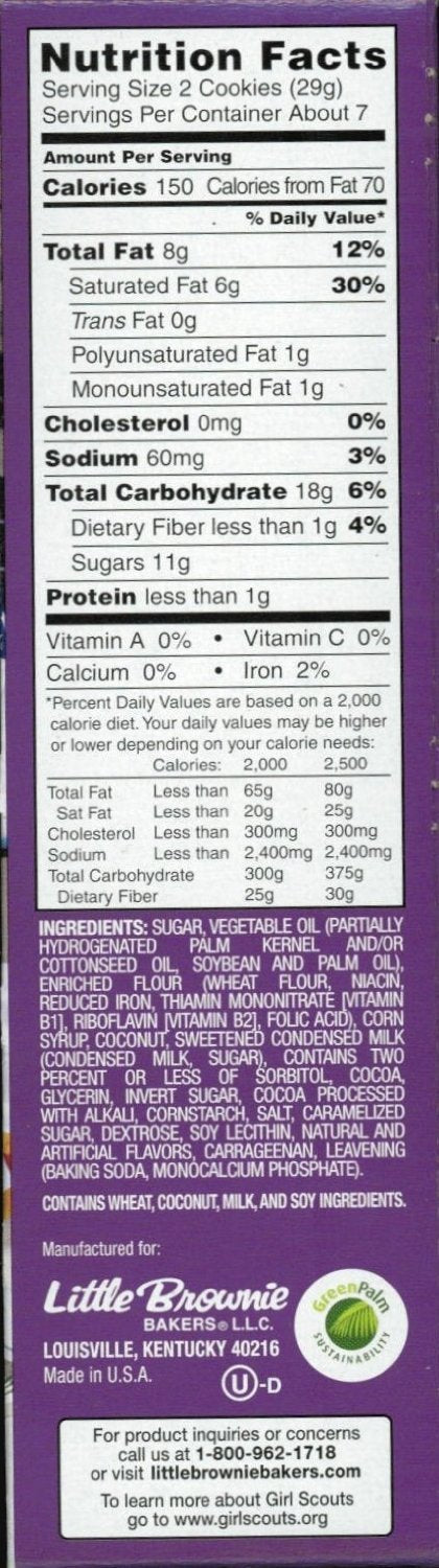 Girl Scout Samoas cookie close-up, rich caramel coconut flavor ideal for snacking.