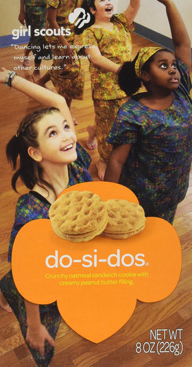 Girl Scout Do-Si-Do peanut butter sandwich cookie with creamy filling, a satisfying snack.