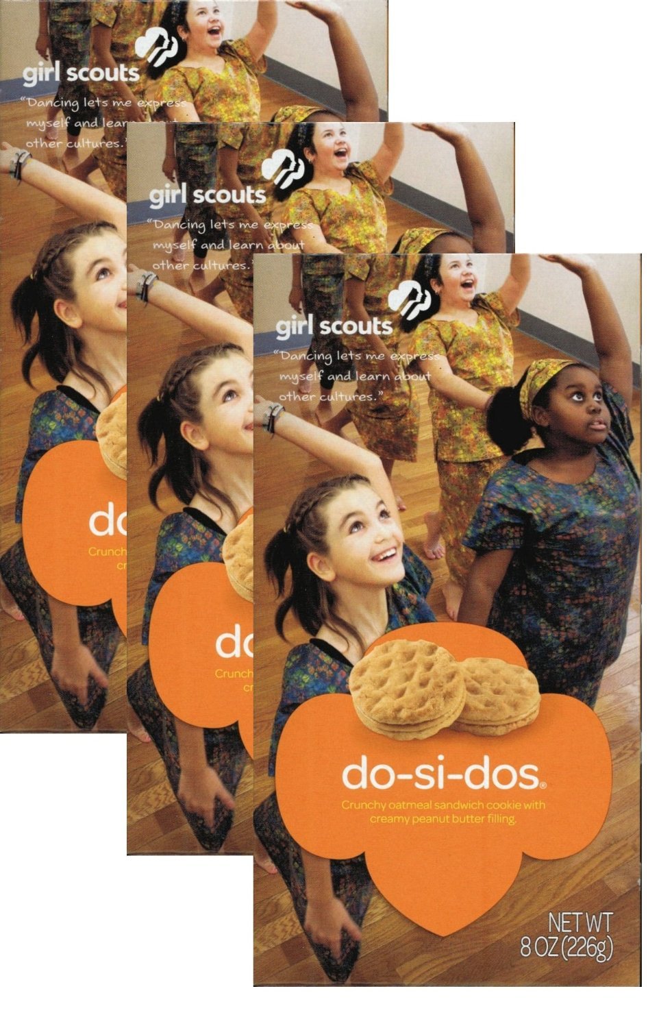 Girl Scout Do-si-dos cookies box front, ideal for snacking and sharing.