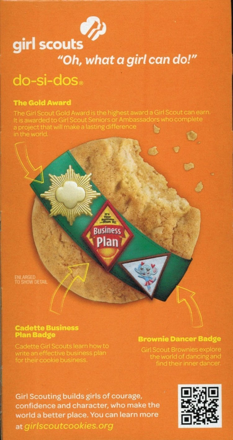 Girl Scout Do-si-dos packaging closeup highlights oats and peanut butter.